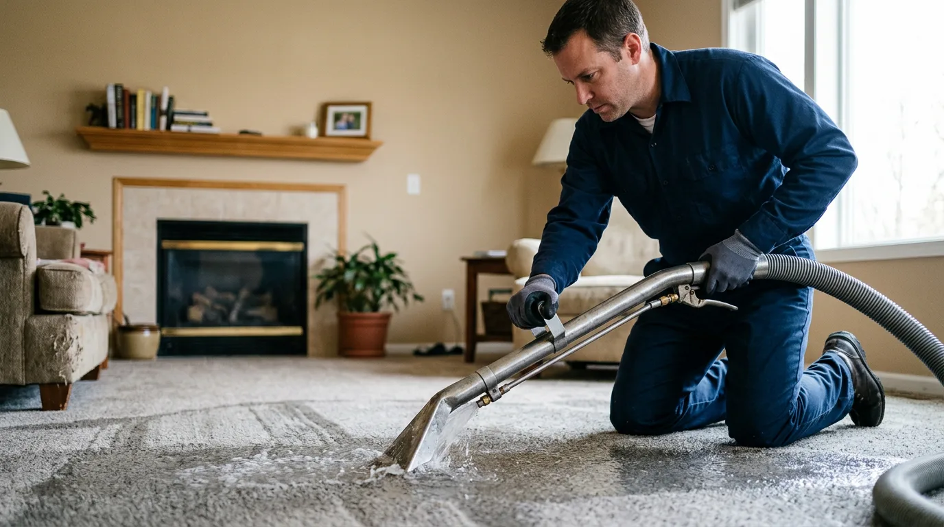 Water damage restoration technician working near North Aurora, IL
